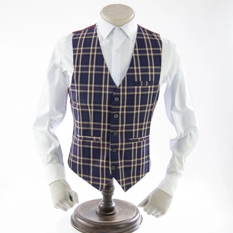 Navy & Beige Plaid Designer Vest