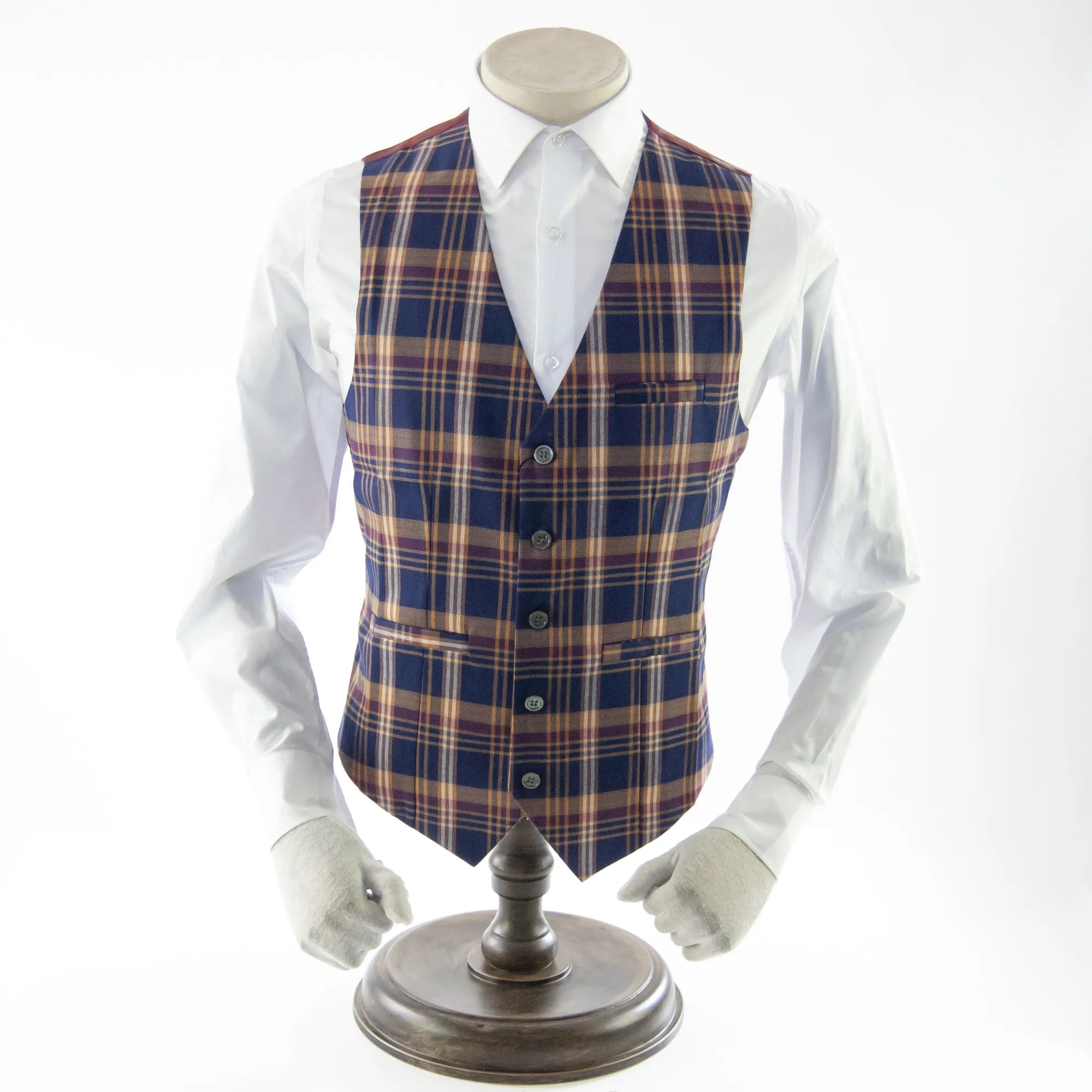 Navy & Orange Plaid Designer Vest