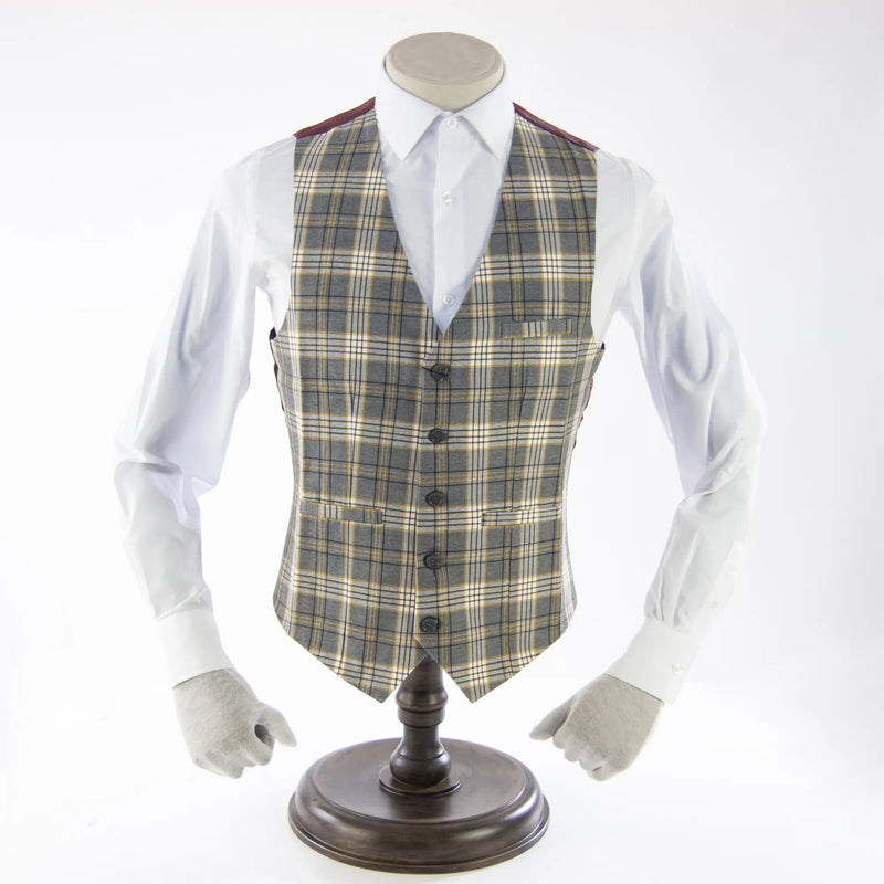 Gray & Yellow Plaid Designer Vest