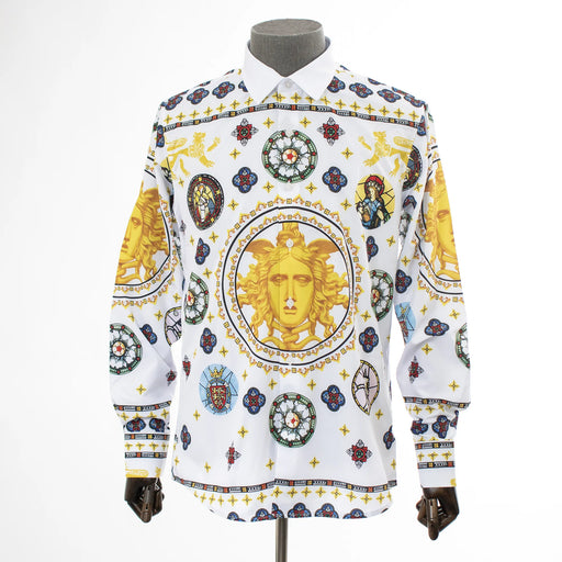 White Medallion Slim-Fit Dress Shirt