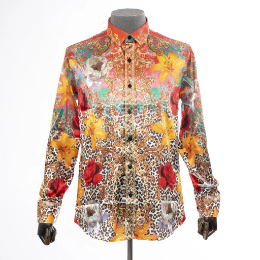 Orange Floral Chains Slim-Fit Dress Shirt