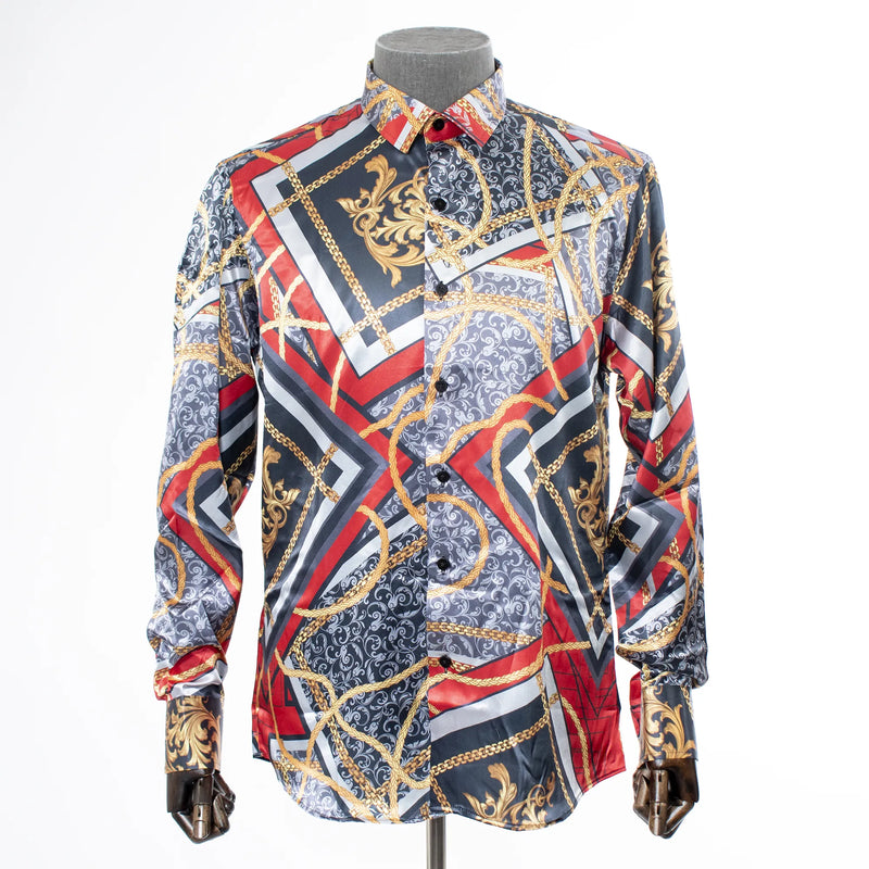 Gray Floral Chains Slim-Fit Dress Shirt