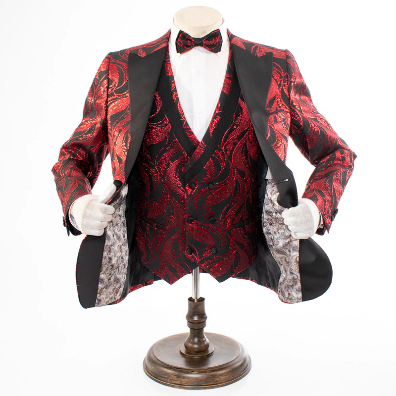 Men's Burgundy Paisley 3-Piece Tuxedo