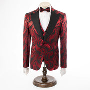 Men's Burgundy Paisley 3-Piece Tuxedo