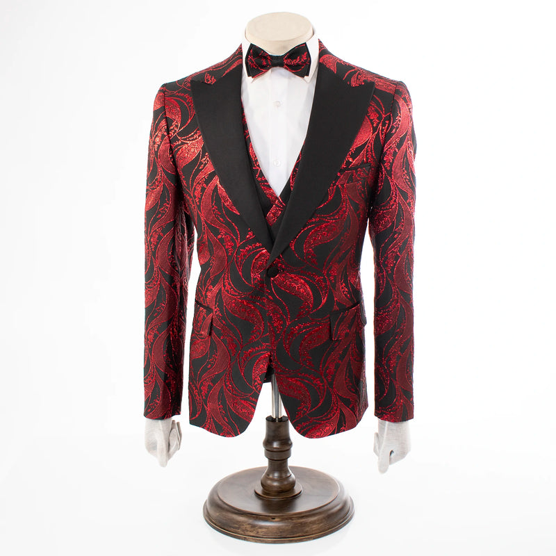 Men's Burgundy Paisley 3-Piece Tuxedo