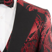 Men's Burgundy Paisley 3-Piece Tuxedo Peak Lapel