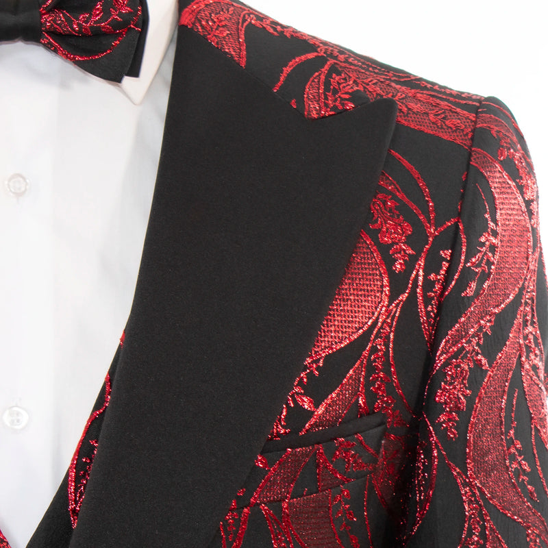 Men's Burgundy Paisley 3-Piece Tuxedo Peak Lapel