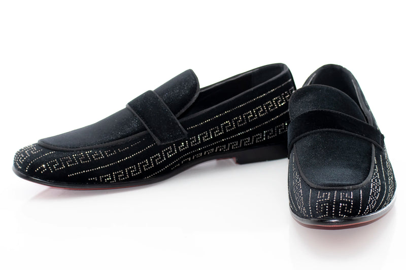 Black and Silver Greek Key Venetian Loafer