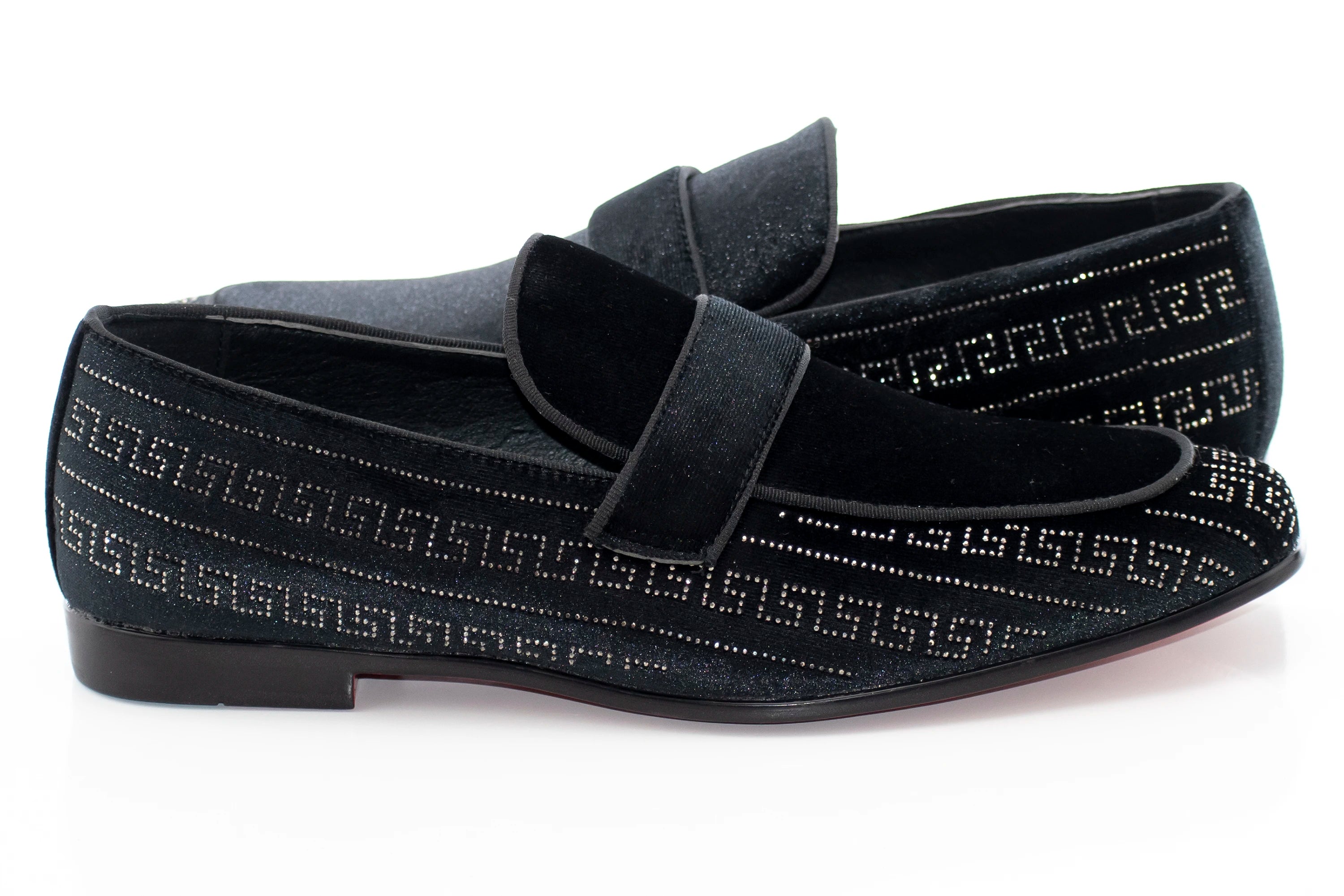 Black and Silver Greek Key Venetian Loafer