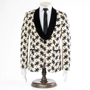 Champagne with Black Floral Pattern 3-Piece Tailored-Fit Tuxedo