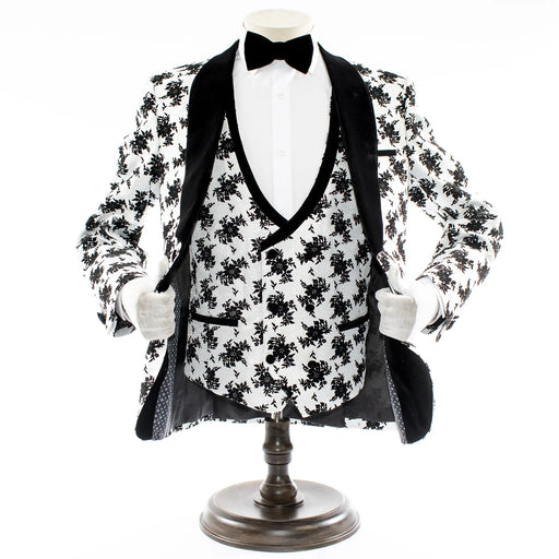 Platinum with Black Floral Pattern 3-Piece Tailored-Fit Tuxedo