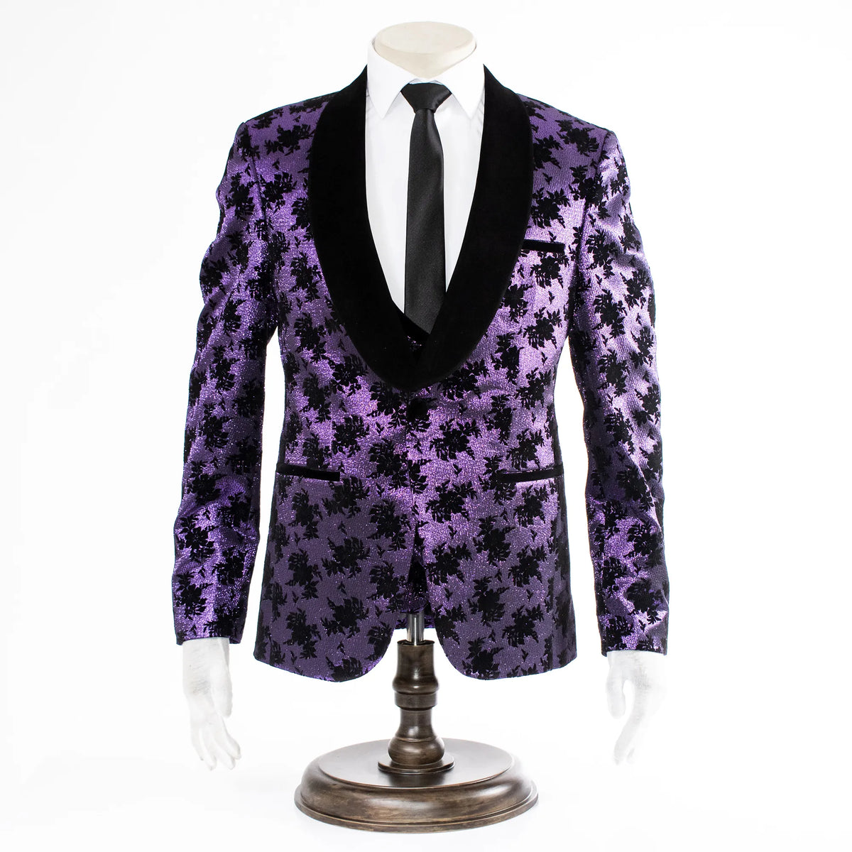 Purple with Black Floral Pattern 3-Piece Tailored-Fit Tuxedo 48R/42W / Purple, image size:1200x1200