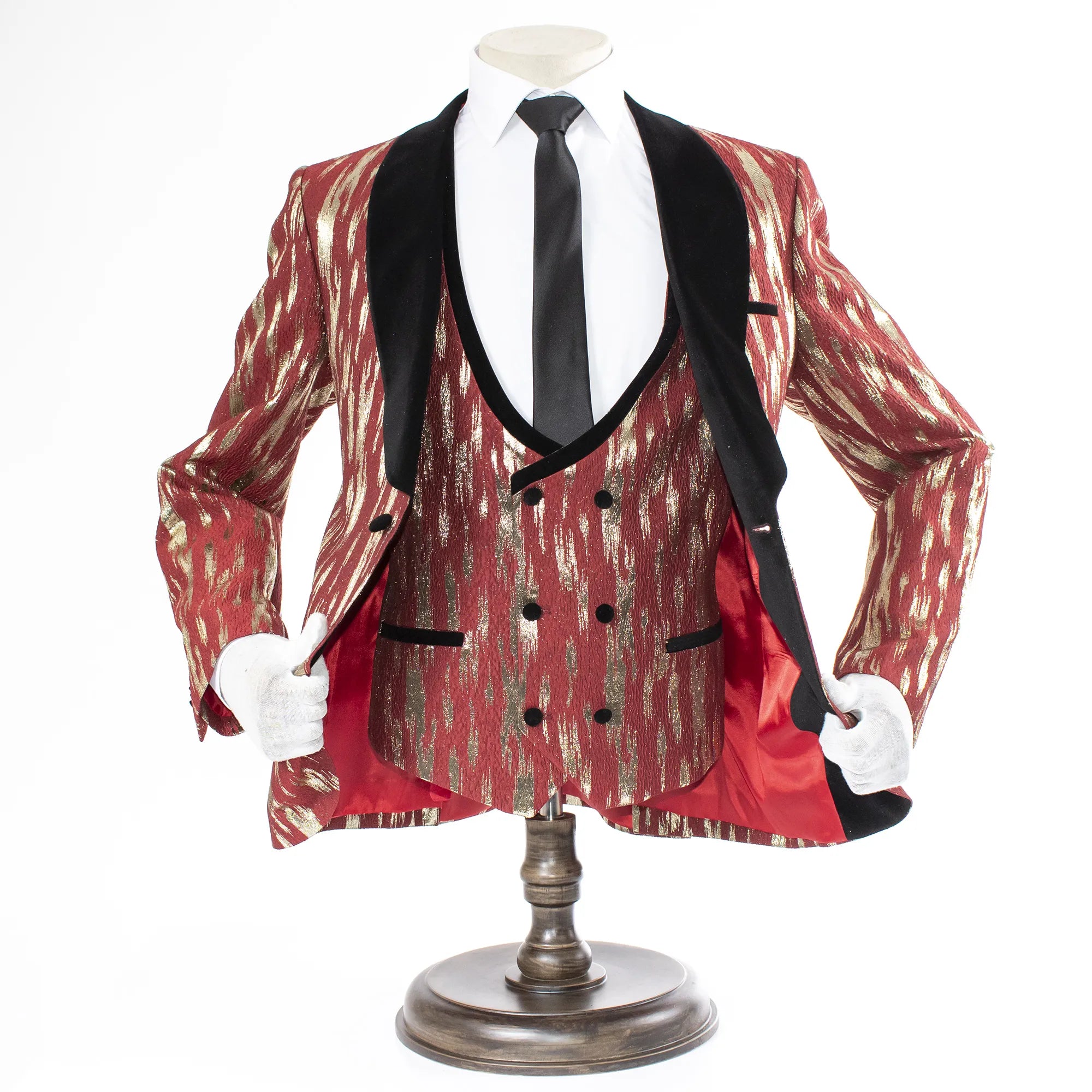 Burgundy With Gold Splash 3-Piece Tailored-Fit Tuxedo