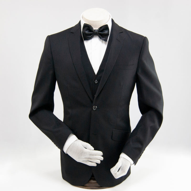 black 3-piece slim-fit wool suit jacket