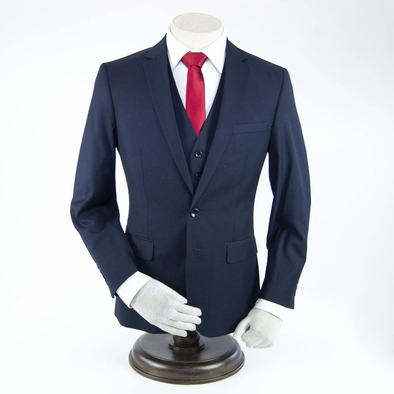 Navy Designer 3-Piece Slim-Fit Wool Suit