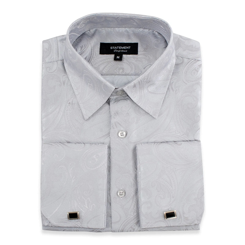 Silver Paisley Regular-Fit Shirt with Cufflinks