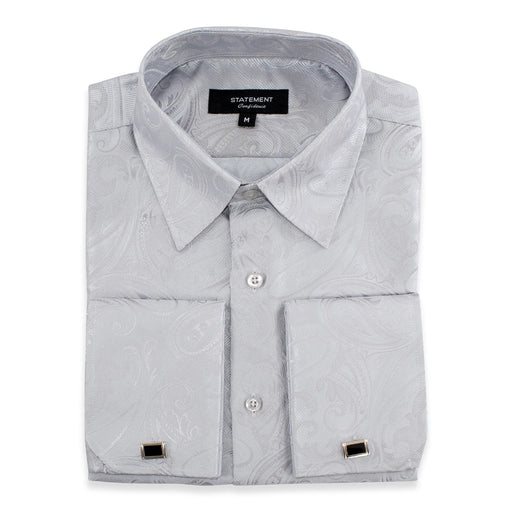 Silver Paisley Regular-Fit Shirt with Cufflinks
