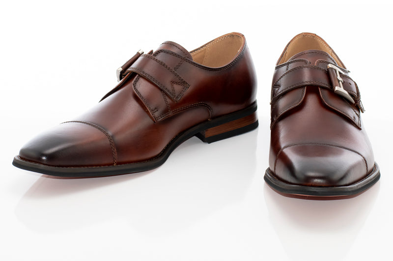 Men's Brown Cap-Toe Monk Strap Dress Shoe - Vamp, Toe, Outsole