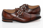 Men's Brown Cap-Toe Monk Strap Dress Shoe - Quarter, Heel
