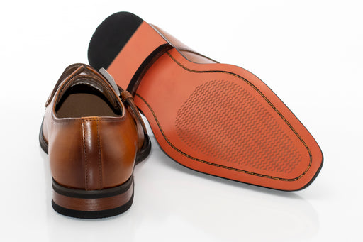 Men's Brown Cap-Toe Monk Strap Dress Shoe - Back, Sole