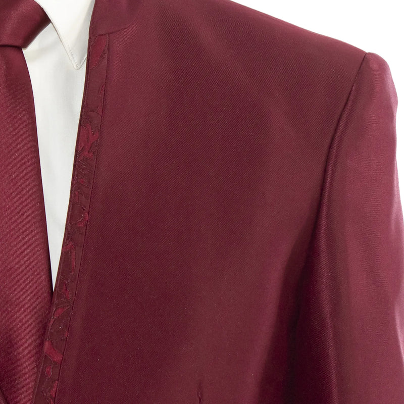 Burgundy Floral 3-Piece Slim-Fit Suit With No Lapels