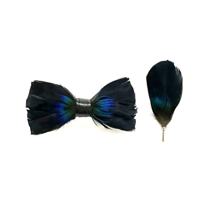 Men's Feather Bow-Tie And Lapel Pin