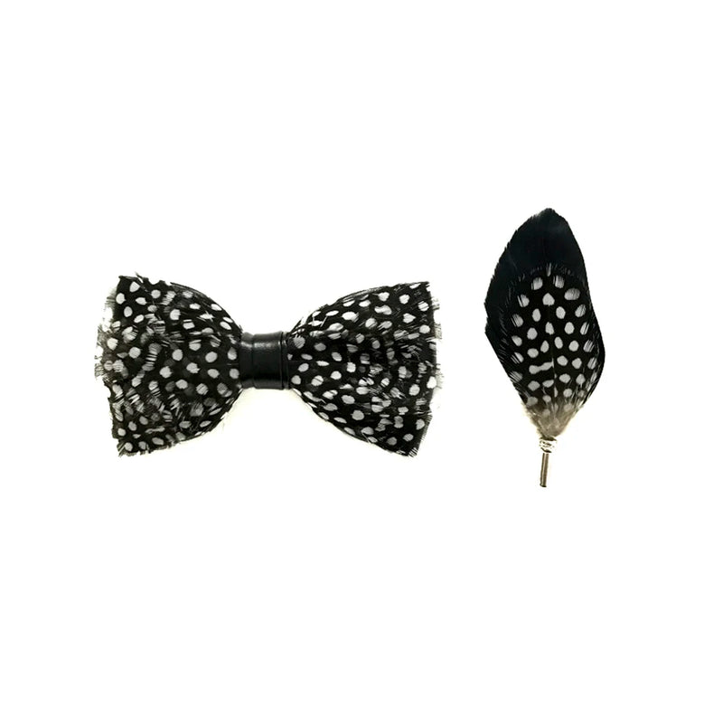 Men's Feather Bow-Tie And Lapel Pin