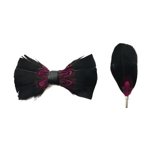 Men's Feather Bow-Tie And Lapel Pin