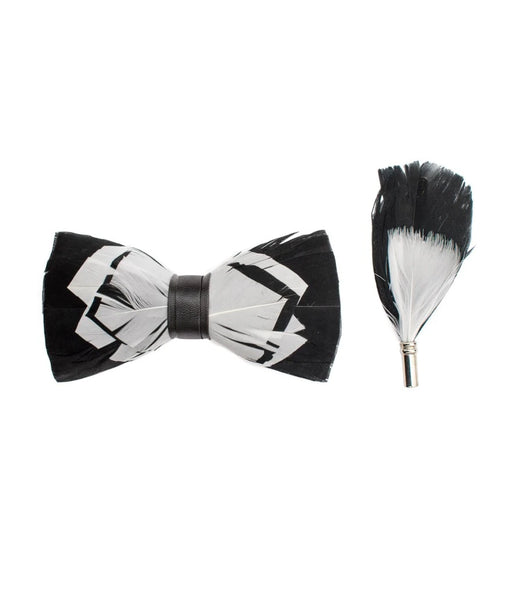 Men's Feather Bow-Tie And Lapel Pin