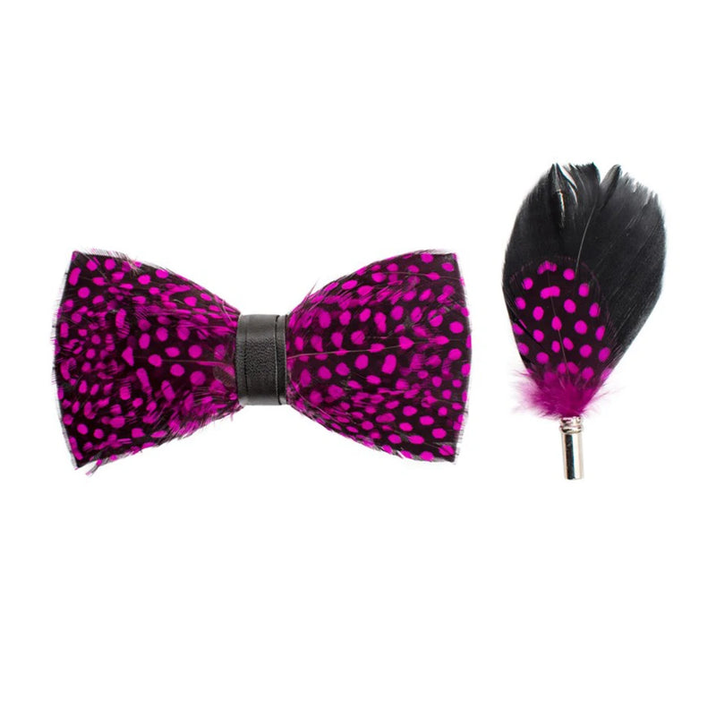 Men's Feather Bow-Tie And Lapel Pin