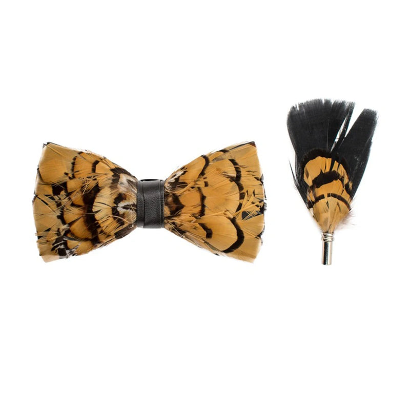 Men's Feather Bow-Tie And Lapel Pin