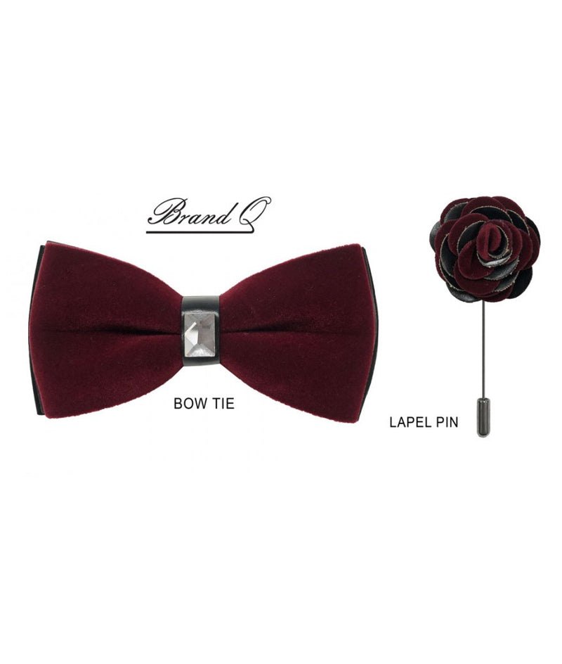 Black Two-Toned Velvet Bow Tie & Lapel Pin