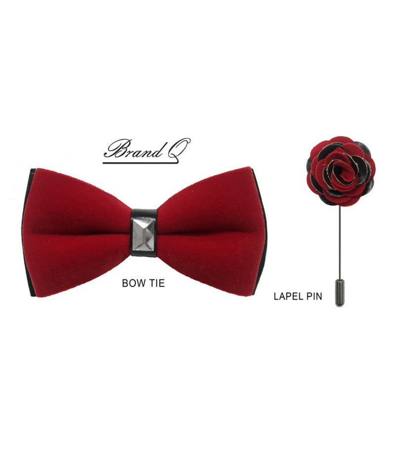 Black Two-Toned Velvet Bow Tie & Lapel Pin