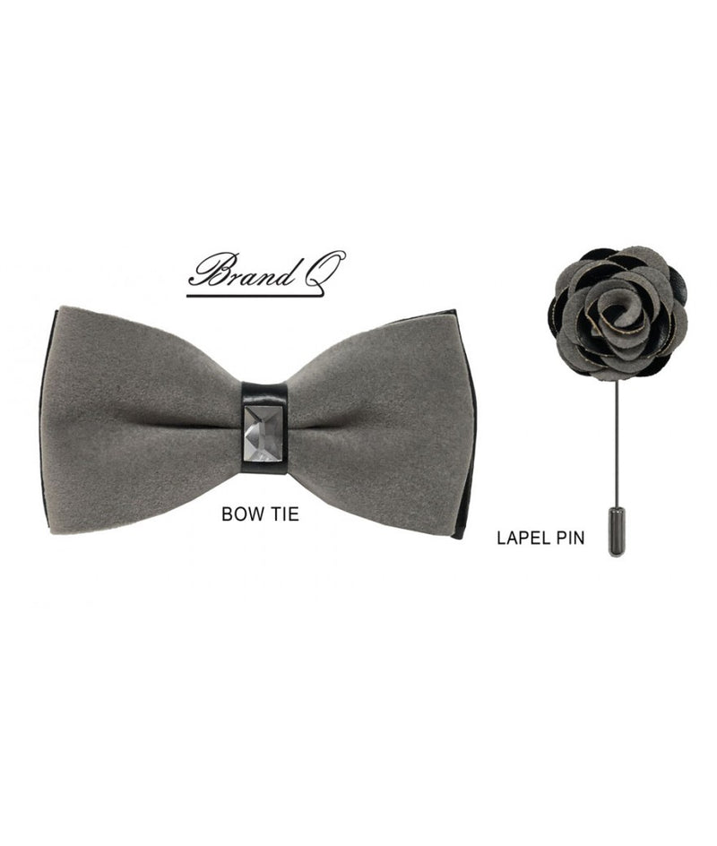 Black Two-Toned Velvet Bow Tie & Lapel Pin